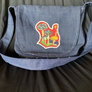 Vintage Handmade Mushroom Bag With Wood Bottom